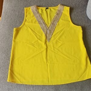 Sunny Yellow V-Neck Tank Top with Gold Trim